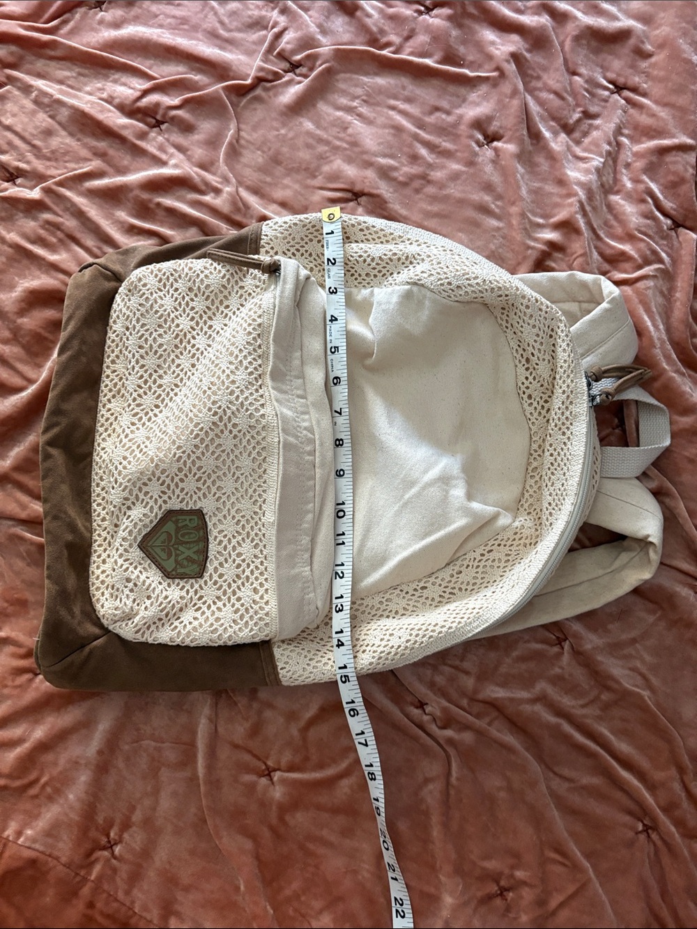 Roxy Cream Crochet Front Backpack with Tan Suede Base - Picture 9 of 9
